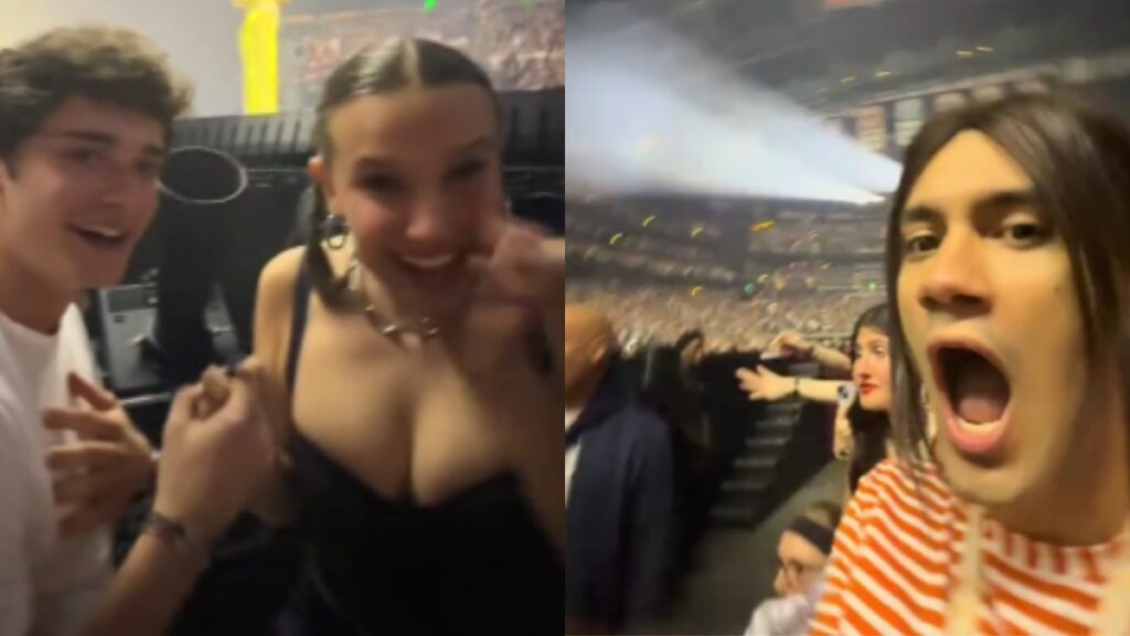 Hijo de Alfredo Benavides vive momento viral junto a Millie Bobby Brown en concierto de Sabrina Carpenter