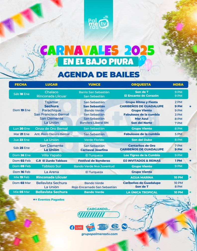 Carnavales en el Bajo Piura 2025 hay 21 conciertos programados hasta marzo