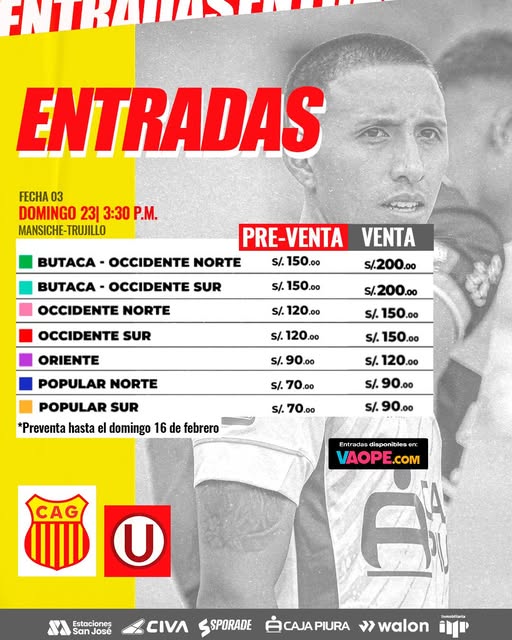 Entradas Atlético Grau vs. Universitario en Trujillo precios de las entradas y cómo comprarlas